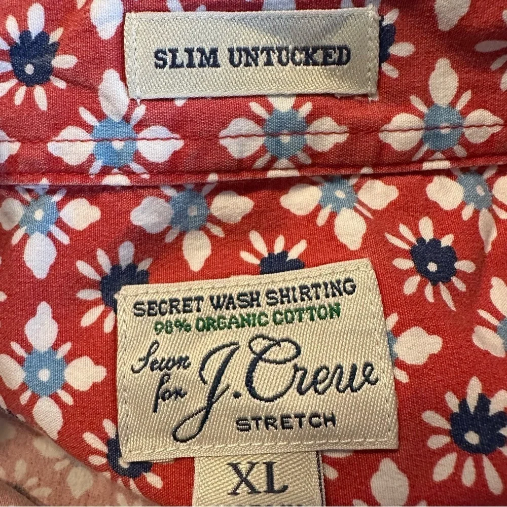 J.CREW Men's Organic Cotton Red Sky-Blue Floral Short-Sleeve Shirt XL (K11)